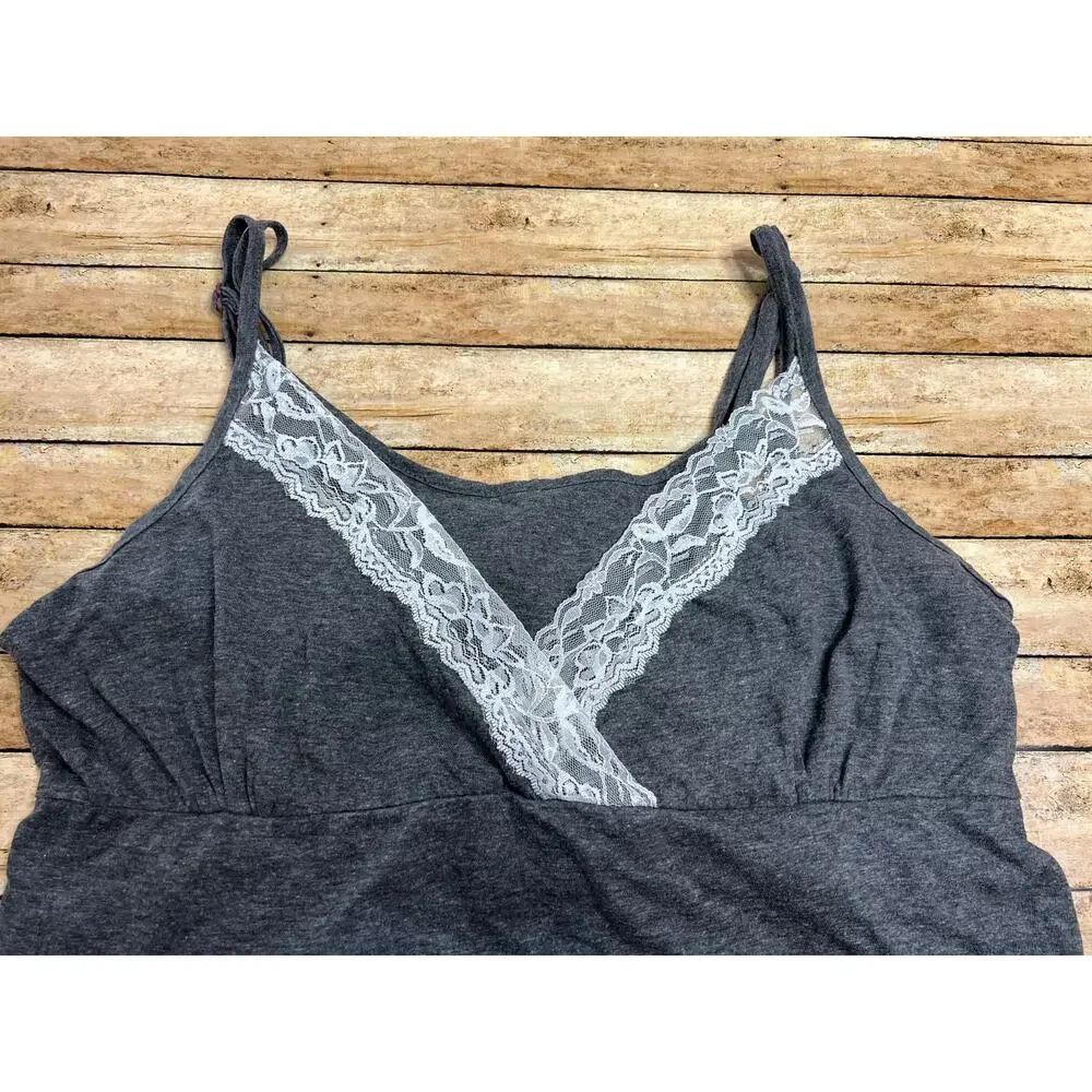 Thyme Maternity Gray Nursing Cami Sleepwear Pajama Top Tank Lace Size L